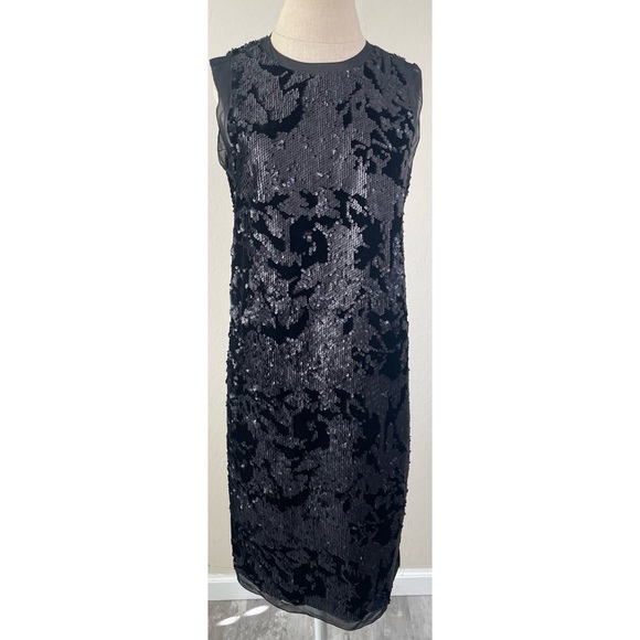 Giorgio Armani Black Sequin Velvet Sleeveless Dress